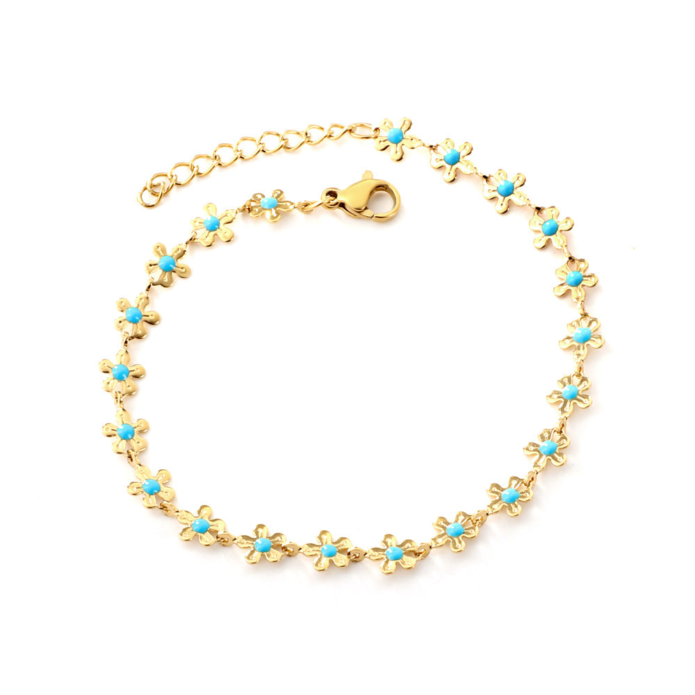 New Fashion Peach Blossom Blue Oil Drip Bracelet For Women asonjewelry